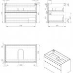 Beauty Mat Zwart Greeploos meubel 78 cm, technisch schema