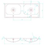 duo wastafel 120 cm voor meubel Bora met 2 kraangaten, technisch schema